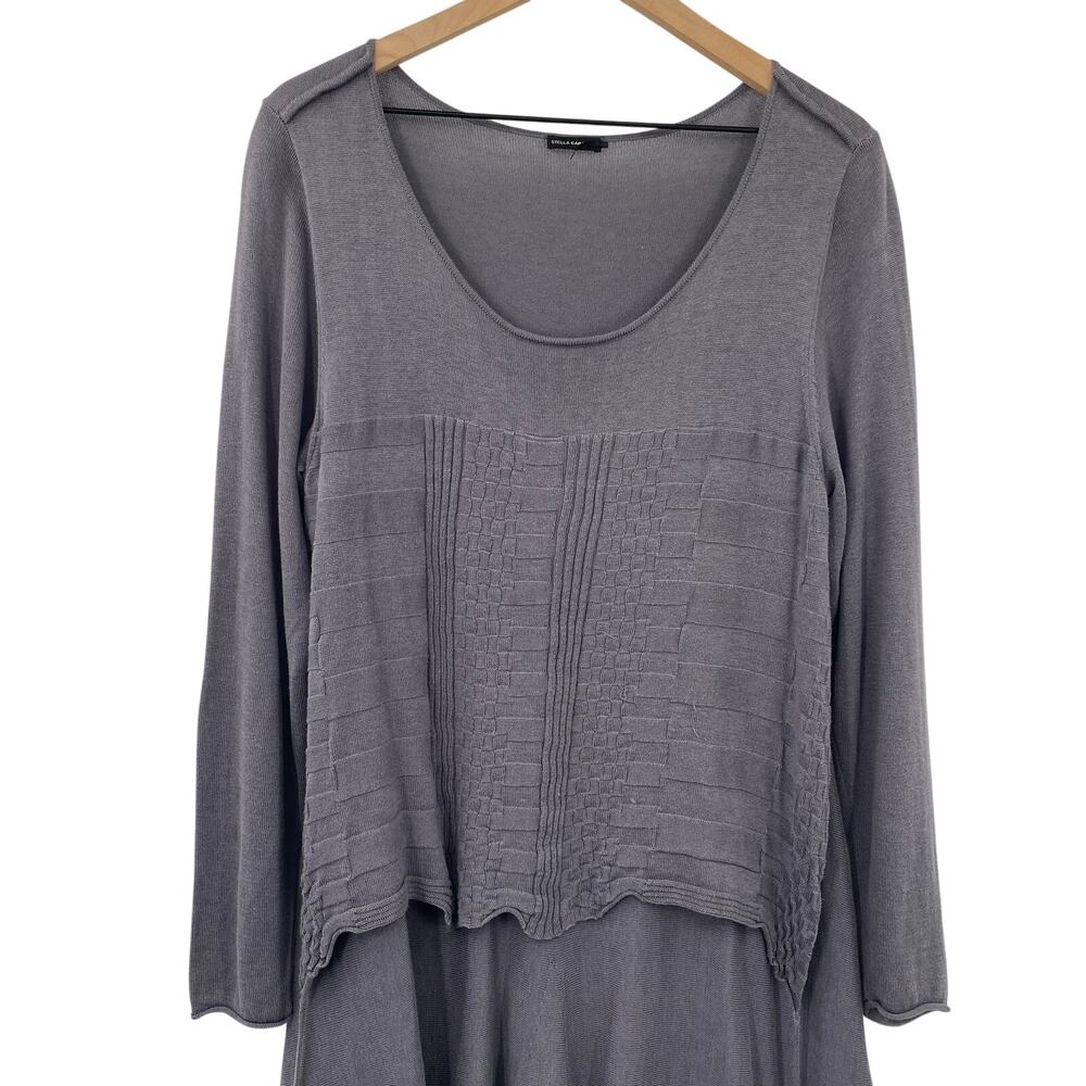 Stella Carakasi Cotton Lyocell Longline Sweater Long Sleeve Draped Gray Large - Picture 3 of 9